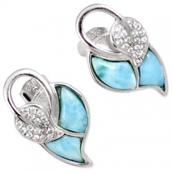 Natural Blue Larimar Fancy 925 Sterling Silver Dangle Earrings XE10