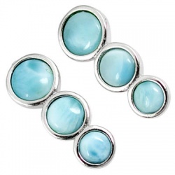 Natural Blue Larimar Round 925 Sterling Silver Dangle Earrings