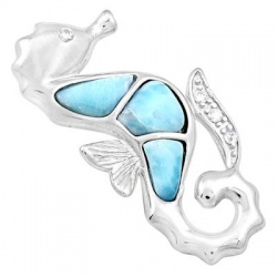 Enthralling 925 Seahorse Sterling Silver Shell Pendant Decorated With Larimar Gemstone