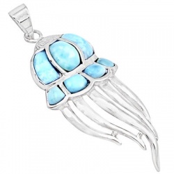 Gorgeous 925 Sterling Silver Jelly Fish Pendant Festooned With Larimar Gemstone
