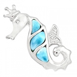 Engrossing Sterling Silver Seahorse Pendant Embellished With Larimar