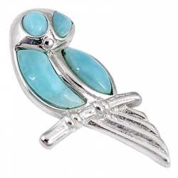 Natural Blue Larimar Fancy 925 Sterling Silver Owl Pendant
