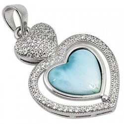 Natural Blue Larimar Topaz Heart 925 Sterling Silver Pendant